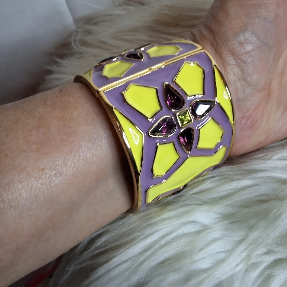 Kate Spade Yellow and Purple Enamel Wide Cuff Bracelet NwOT - Picture 6 of 7